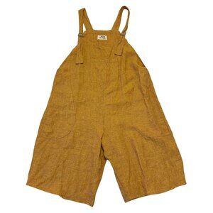 FLAX Linen Bib Overalls Jumpsuit Wide Leg One Piece Size M Yellow Gold Pockets